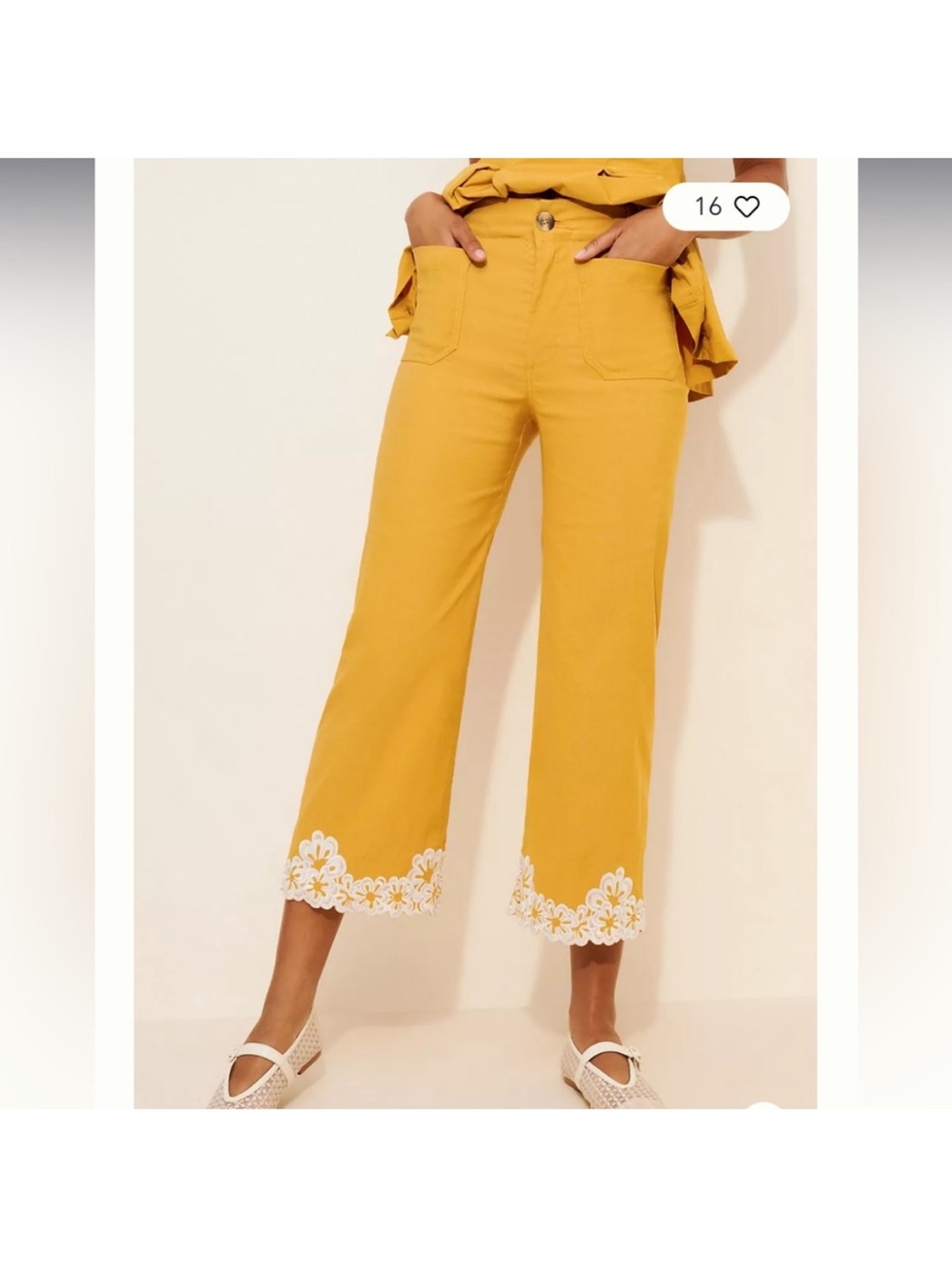Maeve Mustard Wide-Leg Trousers with Back Patch Pocket